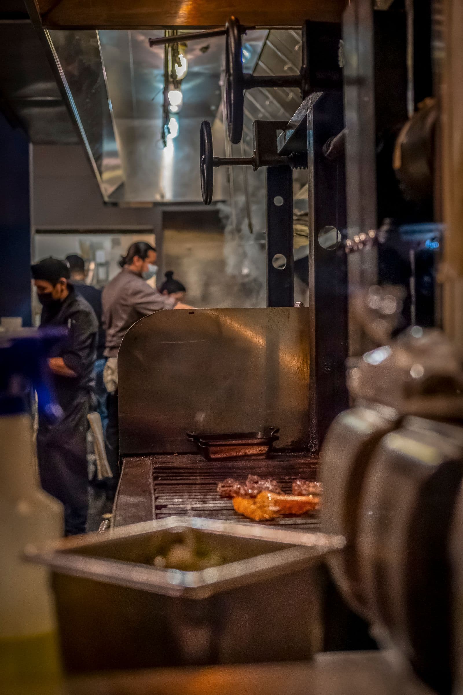 Restaurant kitchen prep area with stainless equipment