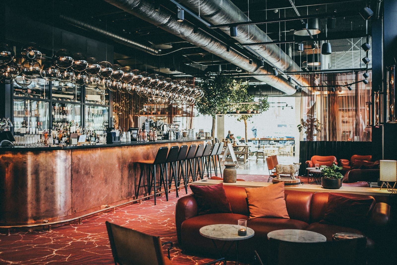 Restaurant bar and lounge interior with warm lights
